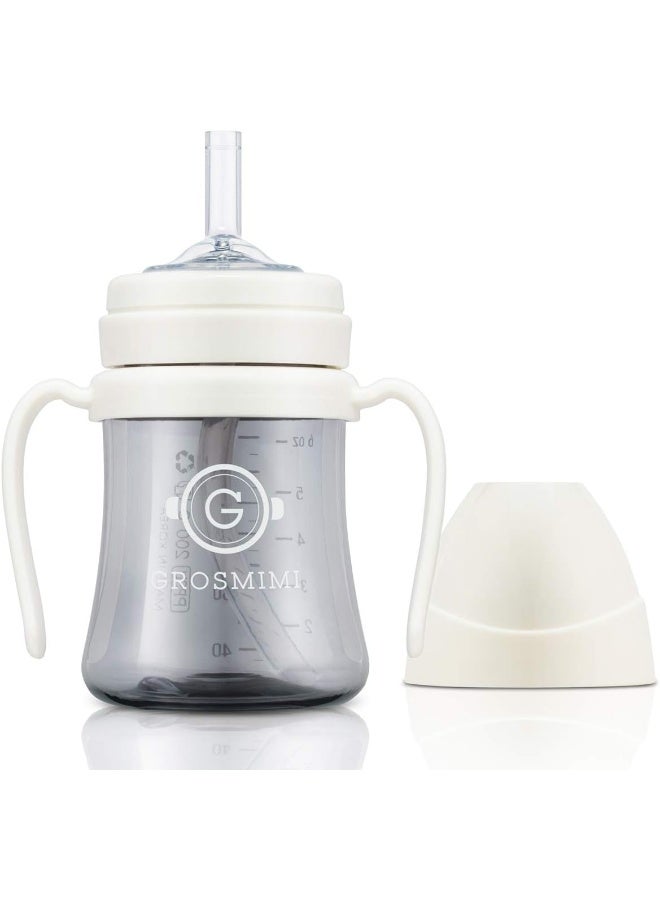 GROSMIMI Spill Proof no Spill Magic Sippy Cup with Straw with Handle for Baby and Toddlers, Customizable, PPSU, BPA Free 6 oz (White) - Image 1