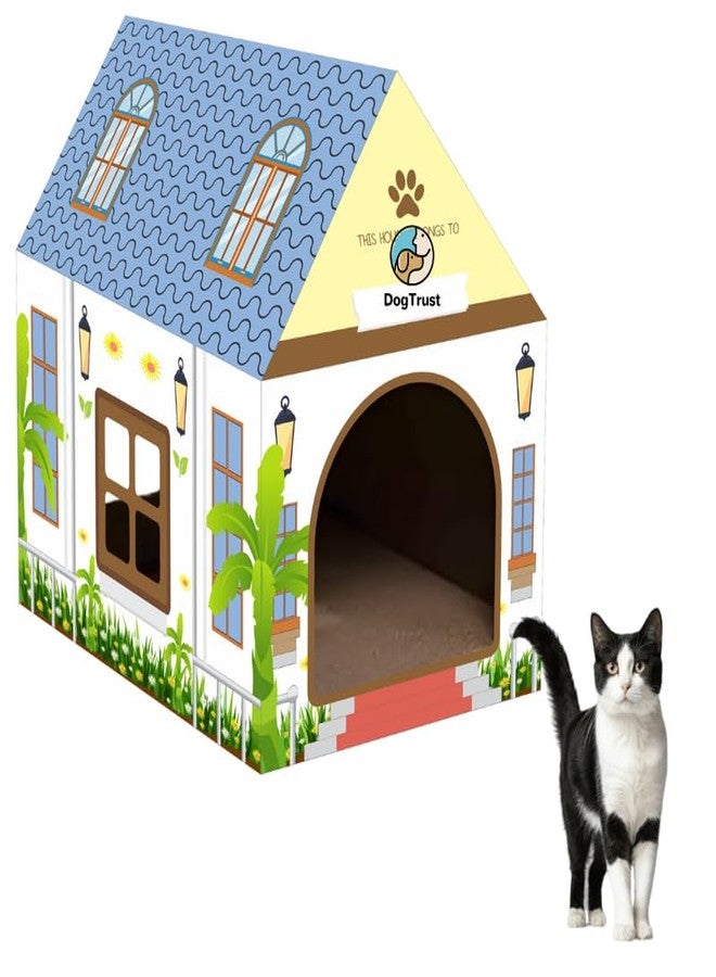 Pet Believe Cardboard Cat House with Scratch Pad and Catnip, Cat Scratcher for Indoor Cats, Cat Bed, Cat Scratching Board, Cat Gifts for Cats - - Image 1