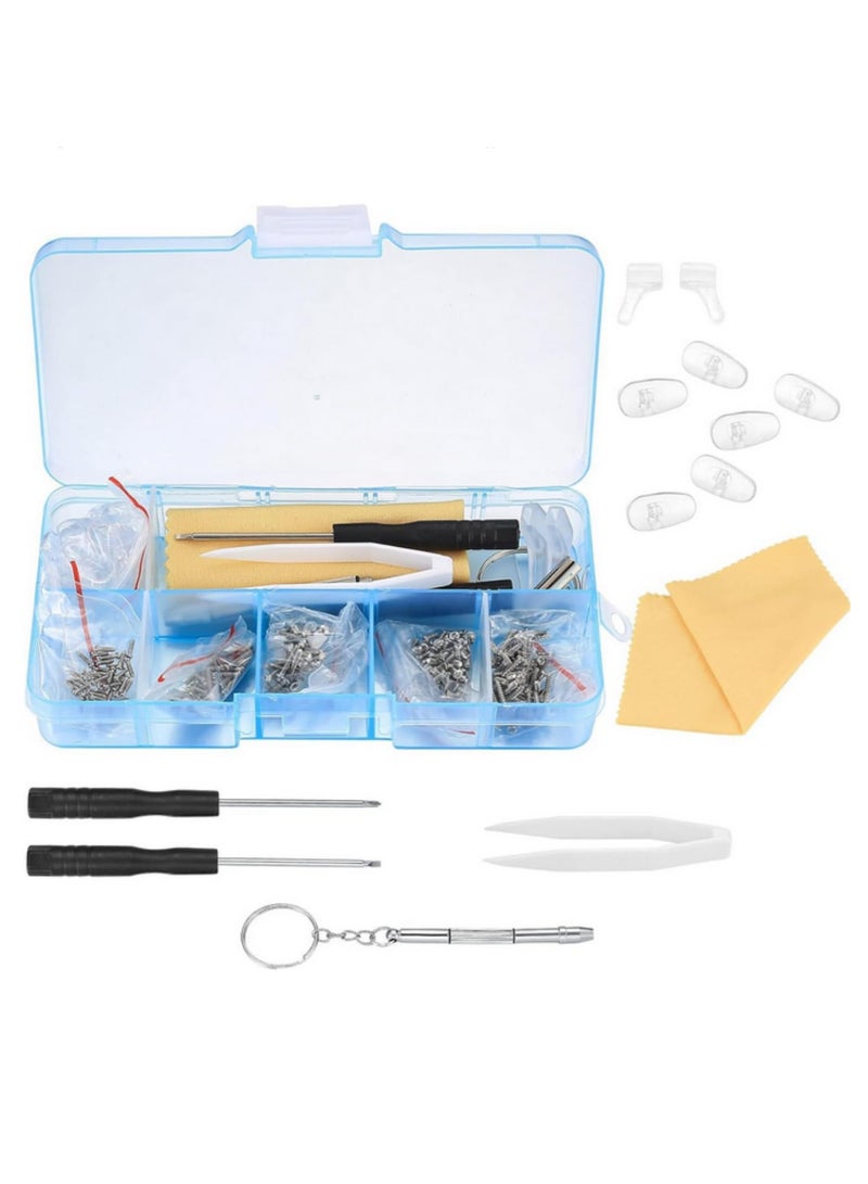 500-Piece Comprehensive Eyeglasses Sunglasses Repair Kit with Screws Screwdrivers Nose Pads Cleaning Cloth Tweezers for Glasses Sunglasses Watch Maintenance  - Image 1