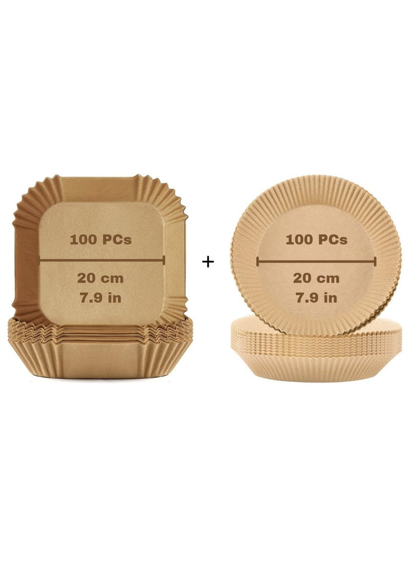 Toko 100 Pc Square & 100 Pc Round Air Fryer Paper Liners | 20 Cm Non-Stick Disposable Liners | 7.9 Inch Parchment Paper for Air Fryer | Bundle for Square & Round Air Fryers  - Image 1