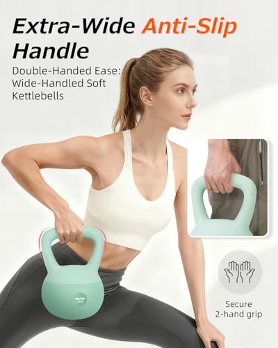 DILANL Soft Kettlebell, Safe Strength Training Kettle bell, Cushioned Impact-Resistant Base and Anti-Slip Grip Weight, Kettlebells Set for Home Workouts and Men/Women/ Beginners,With Non-slip Gloves (Green, 15 LB) - Image 4