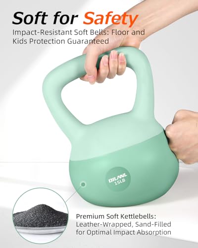 DILANL Soft Kettlebell, Safe Strength Training Kettle bell, Cushioned Impact-Resistant Base and Anti-Slip Grip Weight, Kettlebells Set for Home Workouts and Men/Women/ Beginners,With Non-slip Gloves (Green, 15 LB) - Image 2