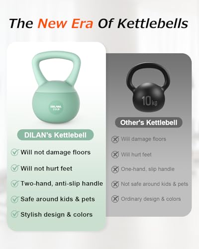 DILANL Soft Kettlebell, Safe Strength Training Kettle bell, Cushioned Impact-Resistant Base and Anti-Slip Grip Weight, Kettlebells Set for Home Workouts and Men/Women/ Beginners,With Non-slip Gloves (Green, 15 LB) - Image 3