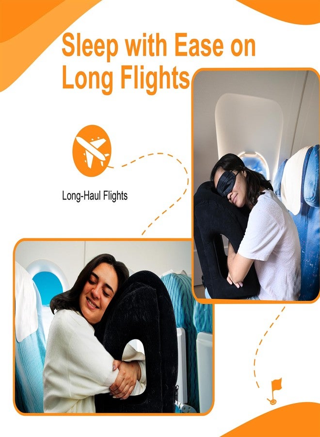 Skyrest Inflatable Travel Pillow - Airplane Pillow for Neck Support on Long Flights, Buses, Cars, Office & Trains - Comes with Eye Mask, Earplugs & Portable Drawstring Bag - Black - Image 2