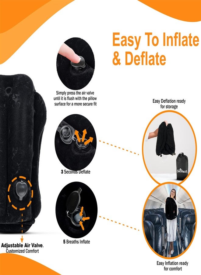 Skyrest Inflatable Travel Pillow - Airplane Pillow for Neck Support on Long Flights, Buses, Cars, Office & Trains - Comes with Eye Mask, Earplugs & Portable Drawstring Bag - Black - Image 4