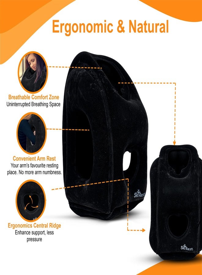 Skyrest Inflatable Travel Pillow - Airplane Pillow for Neck Support on Long Flights, Buses, Cars, Office & Trains - Comes with Eye Mask, Earplugs & Portable Drawstring Bag - Black - Image 5
