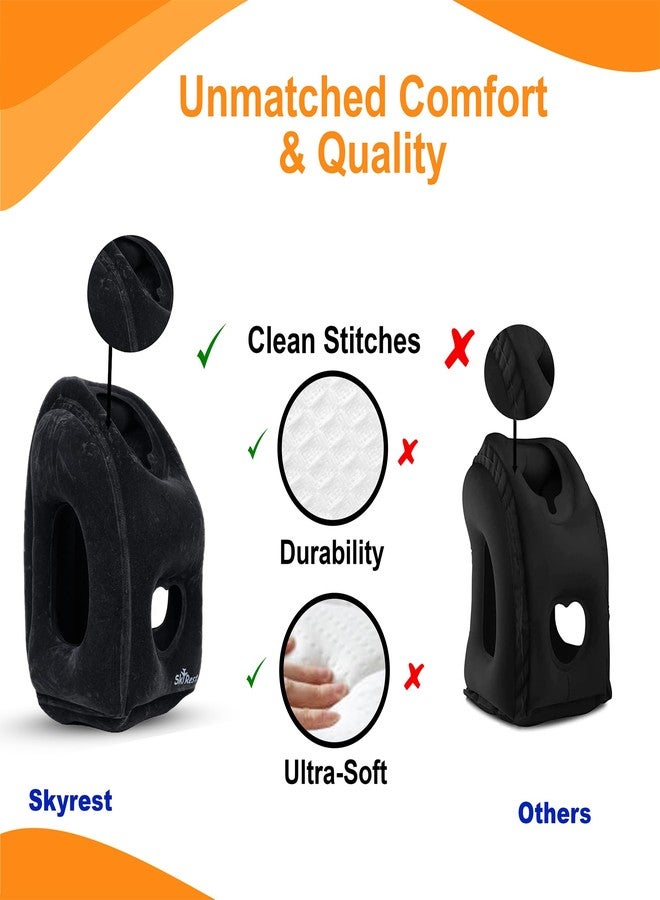 Skyrest Inflatable Travel Pillow - Airplane Pillow for Neck Support on Long Flights, Buses, Cars, Office & Trains - Comes with Eye Mask, Earplugs & Portable Drawstring Bag - Black - Image 3