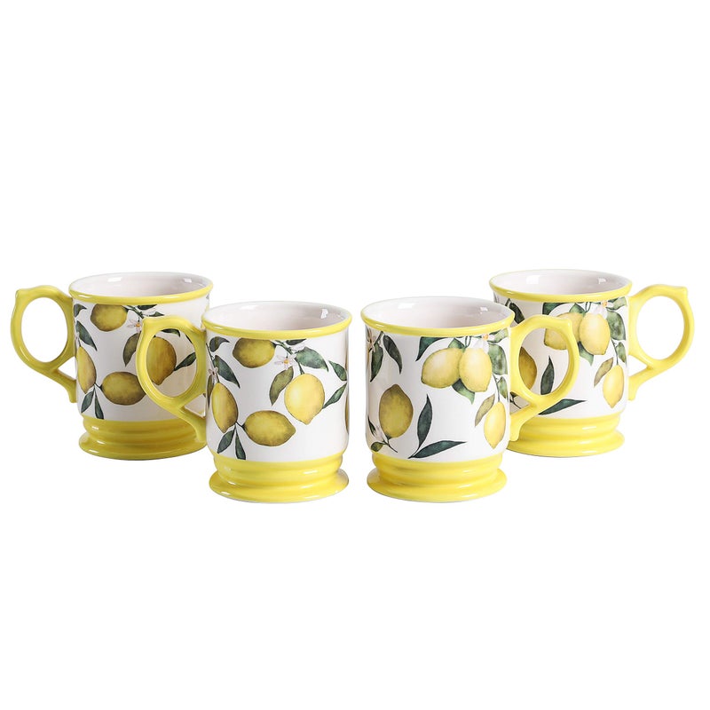 Bico Lemon Dreams Ceramic Mugs Set of 4 for Coffee Tea Drinks Microwave  Dishwasher Safe