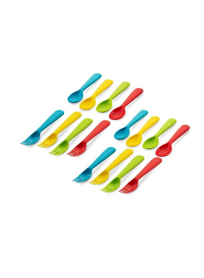 Plaskidy 16 Pc Plastic Toddler Utensils Set - 8 Kids Forks & 8 Kids Spoons, BPA Free/Dishwasher Safe, Brightly Colored Silverware, Great for Toddlers - Image 5