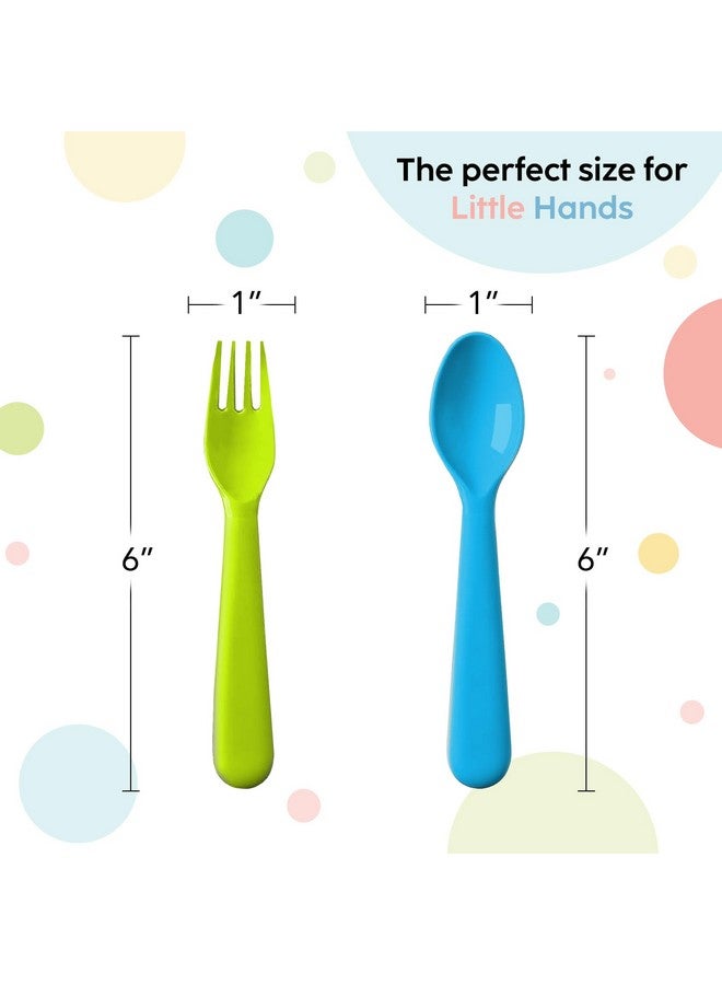 Plaskidy 16 Pc Plastic Toddler Utensils Set - 8 Kids Forks & 8 Kids Spoons, BPA Free/Dishwasher Safe, Brightly Colored Silverware, Great for Toddlers - Image 3