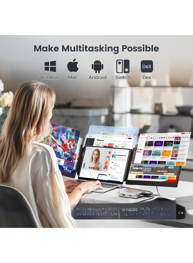 Teamgee 14" FHD 1080P IPS Triple Laptop Screen Extender, Adjustable Stand & Built-in Speakers, HDMI USB‑A Type‑C Plug & Play, Compatible with 13‑17" Laptops Mac Windows Android Dex - Image 4