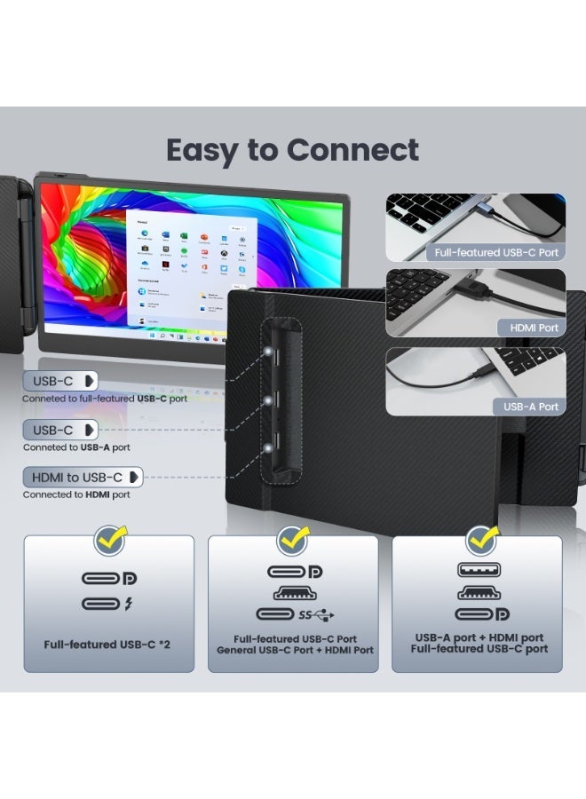 Teamgee 14" FHD 1080P IPS Triple Laptop Screen Extender, Adjustable Stand & Built-in Speakers, HDMI USB‑A Type‑C Plug & Play, Compatible with 13‑17" Laptops Mac Windows Android Dex - Image 3