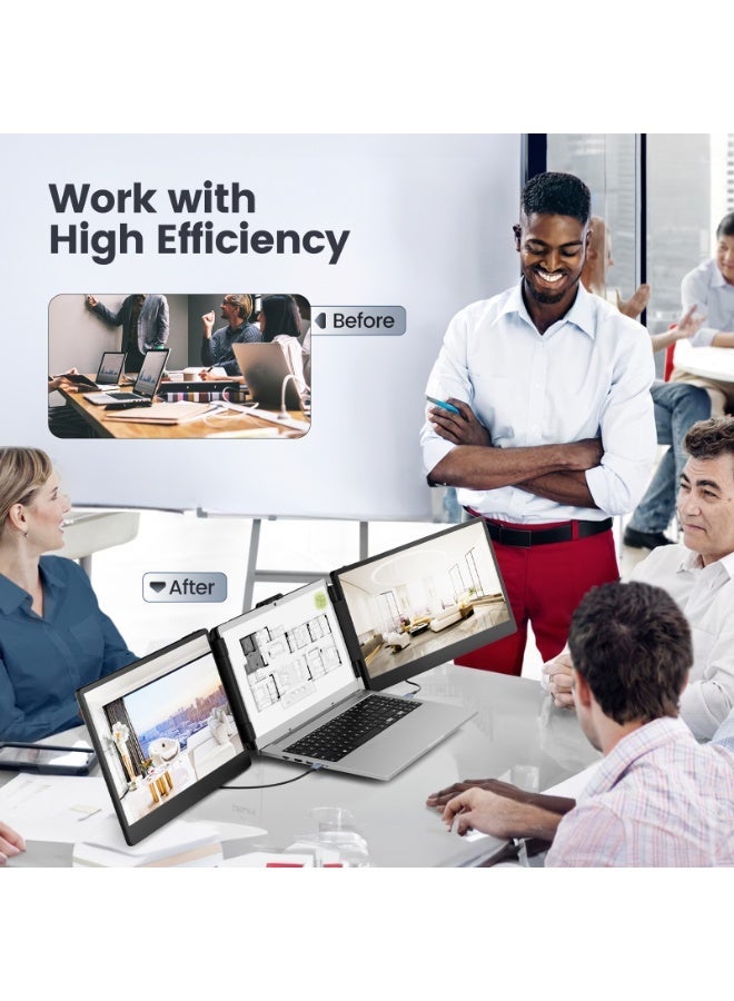 Teamgee 14" FHD 1080P IPS Triple Laptop Screen Extender, Adjustable Stand & Built-in Speakers, HDMI USB‑A Type‑C Plug & Play, Compatible with 13‑17" Laptops Mac Windows Android Dex - Image 5