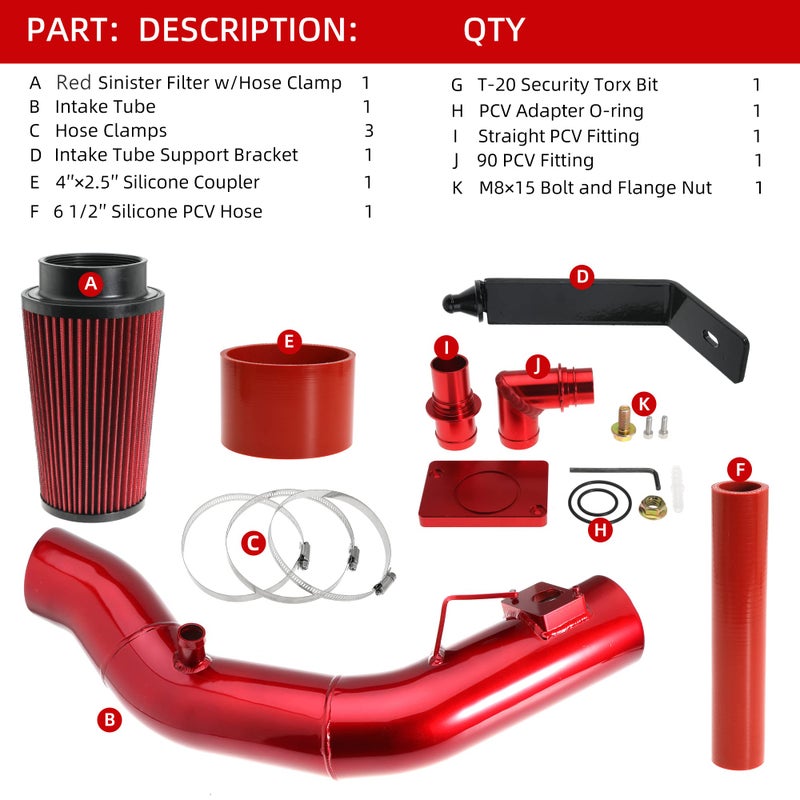 Waricaca 6.0 Cold Air Intake Kit Compatible with Ford F250 F350 Excursion 2003-2007 6.0L Engines - Image 2