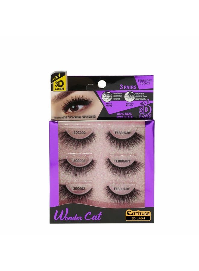 EBIN NEW YORK Cattitude 3D Lash 3 Pair – Wonder Cat 3D Faux Mink Lash Enviable Volume Lightweight Comfortable Wear Double Layered Wispy Lash Fullness Reusable - Image 1