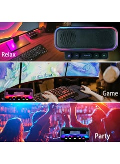 سوسيتي مكبر صوت بلوتوث 5.0 مكبر صوت لاسلكي محمول مع مكبرات صوت ستيريو 10 وات مع إضاءة RGB المحيطة، وقت تشغيل 5 ساعات، مكبرات صوت مقاومة للماء Ipx4 للأماكن الخارجية والداخلية  - Image 4