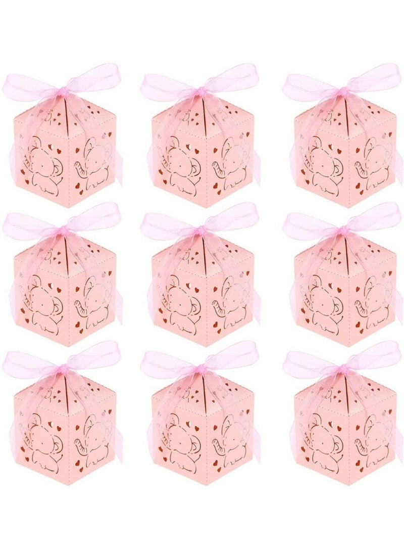 Elephant Candy Box Hollow Out Cartoon Animal Pattern Sweets Snack Chocolate Paper Box with Ribbon Table Centerpiece Decor for Birthday Baby Shower Pink(50pcs) - Image 1