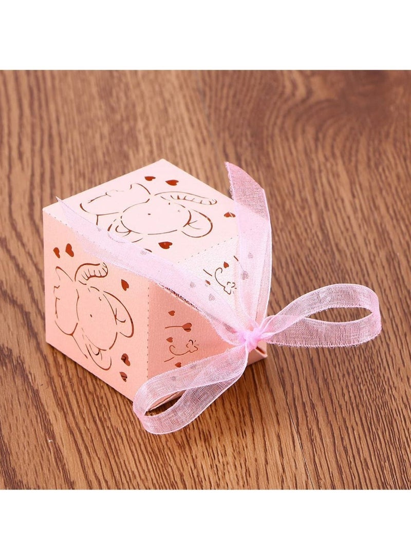 Elephant Candy Box Hollow Out Cartoon Animal Pattern Sweets Snack Chocolate Paper Box with Ribbon Table Centerpiece Decor for Birthday Baby Shower Pink(50pcs) - Image 3