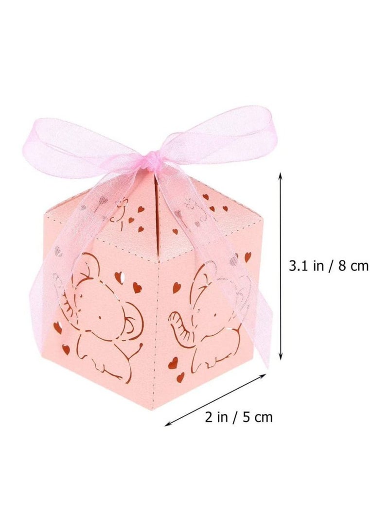 Elephant Candy Box Hollow Out Cartoon Animal Pattern Sweets Snack Chocolate Paper Box with Ribbon Table Centerpiece Decor for Birthday Baby Shower Pink(50pcs) - Image 2