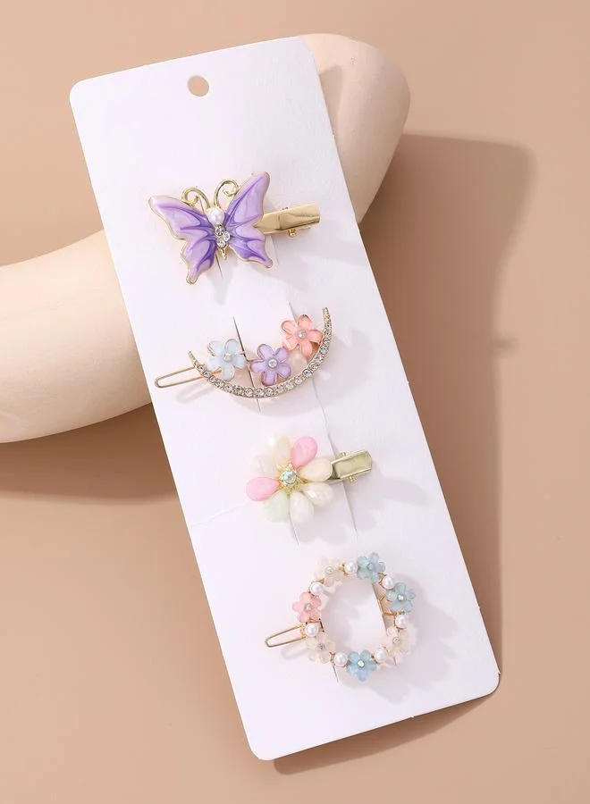 Take Two  Set of 4 - Embellished Flower Hair Clip for Women | Best Price UAE
