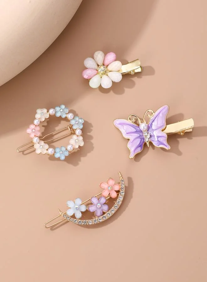 تايك تو Set of 4 - Embellished Flower Hair Clip