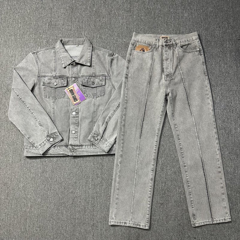 High Quality Corteiz Trendy Brand Alcatraz Logo Embroidery Unisex Casual Denim Jacket Suit - Image 2
