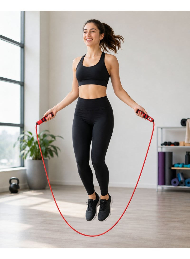 Lacoz Adjustable Jump Rope with Mechanical Counter, Comfortable Non-Slip Handle Grips, Adjustable Skipping Rope for Fitness, Cardio, Weight Loss and Daily Exercise Red - Image 3