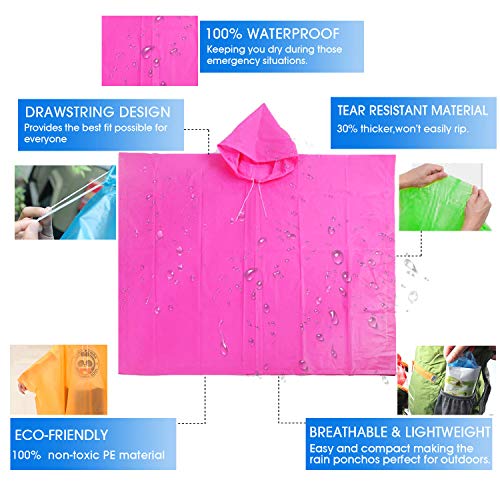 FISHOAKY Ponchos for Kids, Disposable Rain Ponchos Multi-Colored Raincoat for Camping Hiking Traveling Backpacking for Boys Girls, 4 Pack - Image 3