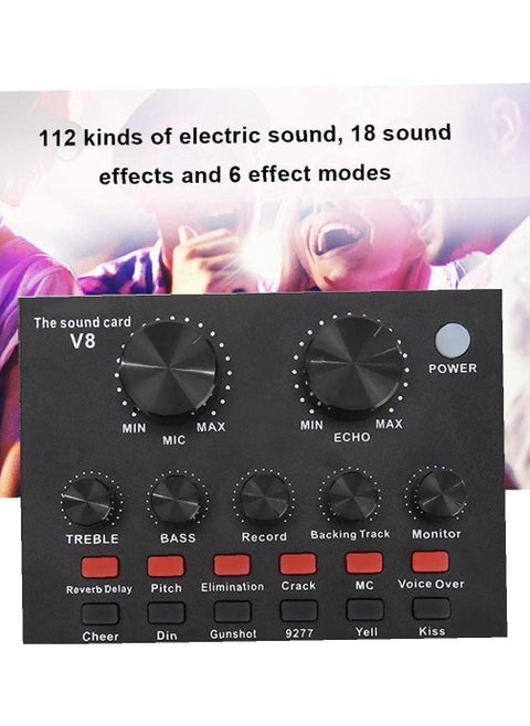 Sound Card V8 USB External Audio Mixer Headset Microphone Webcast Entertainment Streamer