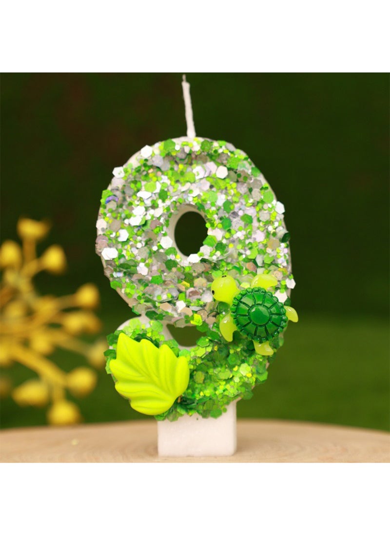l&wen Number Birthday Candle, Green Number Cake Candles for Birthday, Weddings, Anniversaries and Theme Party Decorations 7cm (Number 9)  - Image 1