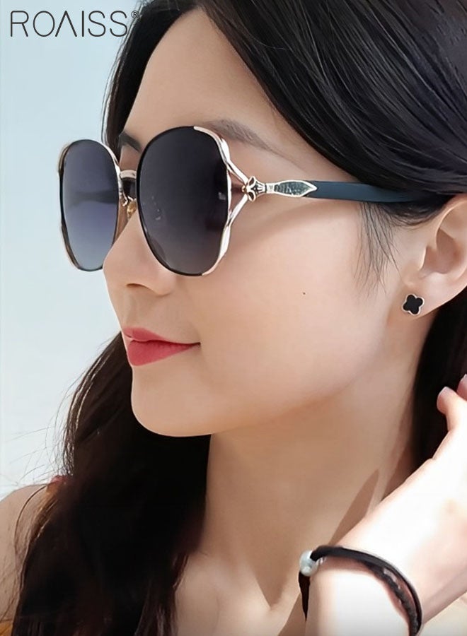 roaiss Women's Polarized Butterfly Sunglasses, UV400 Protection Sun Glasses with Stylish Temples, Fashion Anti-glare Sun Shades for Ladies with Glasses Case, 60mm, Black Gold - Image 2