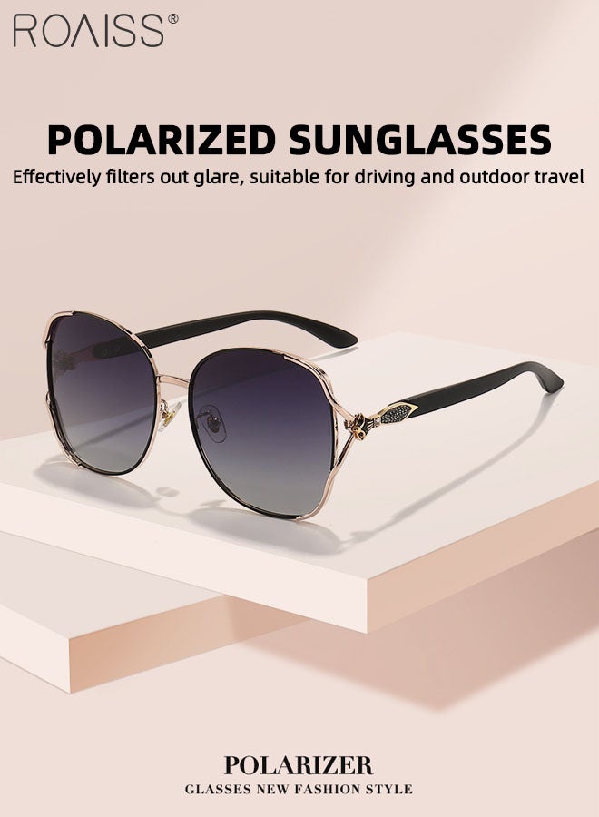 roaiss Women's Polarized Butterfly Sunglasses, UV400 Protection Sun Glasses with Stylish Temples, Fashion Anti-glare Sun Shades for Ladies with Glasses Case, 60mm, Black Gold - Image 3