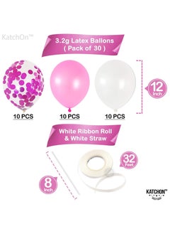 KATCHON Pink White and Pink Confetti Latex Balloons Kit Pack of 30 | Pink White Helium Balloons for Girl Birthday Decoration  - Image 2