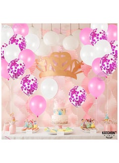 KATCHON Pink White and Pink Confetti Latex Balloons Kit Pack of 30 | Pink White Helium Balloons for Girl Birthday Decoration  - Image 4