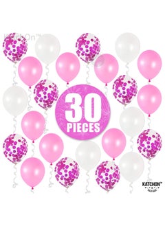 KATCHON Pink White and Pink Confetti Latex Balloons Kit Pack of 30 | Pink White Helium Balloons for Girl Birthday Decoration  - Image 3