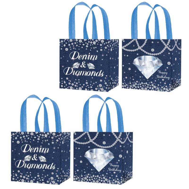 umoni Denim and Diamonds Non-woven Gift Bags 12PCS Denim Birthday Party Treat Bags Crystal Diamonds Goodie Bag for Crystal Themed Bachelorette Party Decor - Image 2