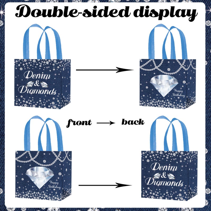umoni Denim and Diamonds Non-woven Gift Bags 12PCS Denim Birthday Party Treat Bags Crystal Diamonds Goodie Bag for Crystal Themed Bachelorette Party Decor - Image 4