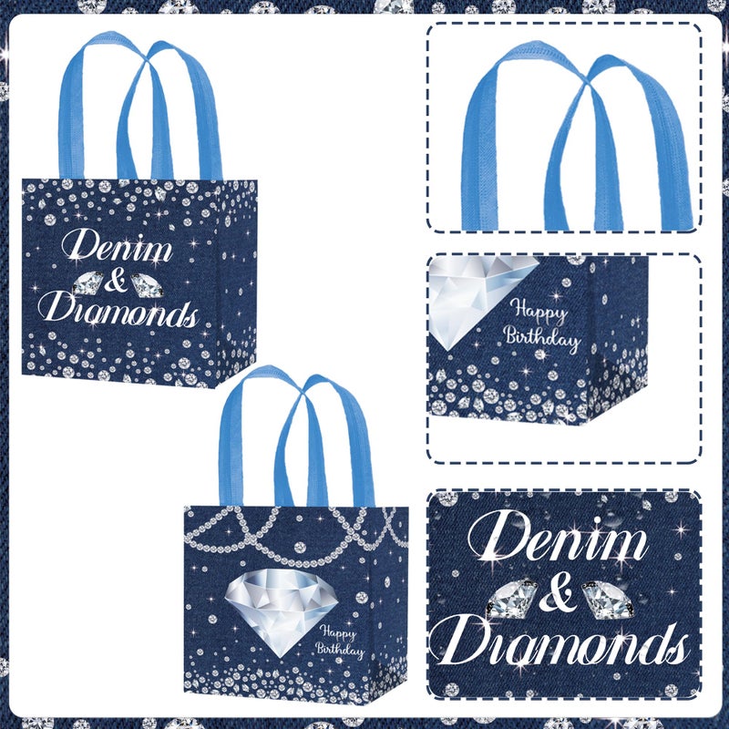 umoni Denim and Diamonds Non-woven Gift Bags 12PCS Denim Birthday Party Treat Bags Crystal Diamonds Goodie Bag for Crystal Themed Bachelorette Party Decor - Image 3