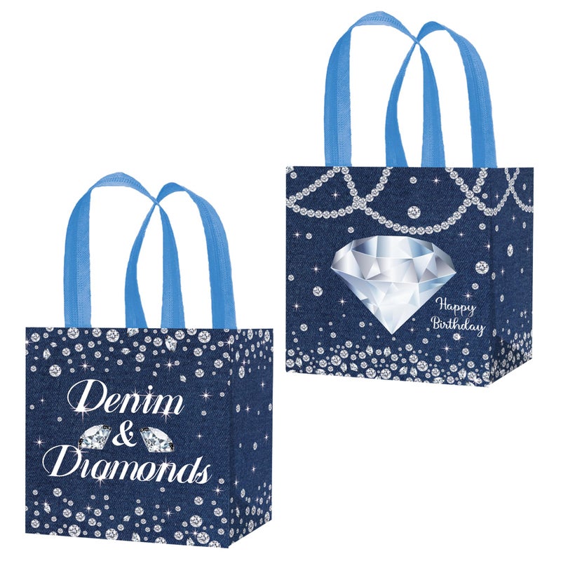 umoni Denim and Diamonds Non-woven Gift Bags 12PCS Denim Birthday Party Treat Bags Crystal Diamonds Goodie Bag for Crystal Themed Bachelorette Party Decor - Image 1