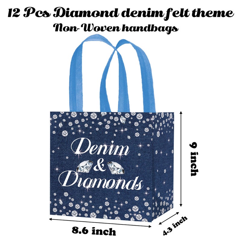 umoni Denim and Diamonds Non-woven Gift Bags 12PCS Denim Birthday Party Treat Bags Crystal Diamonds Goodie Bag for Crystal Themed Bachelorette Party Decor - Image 5