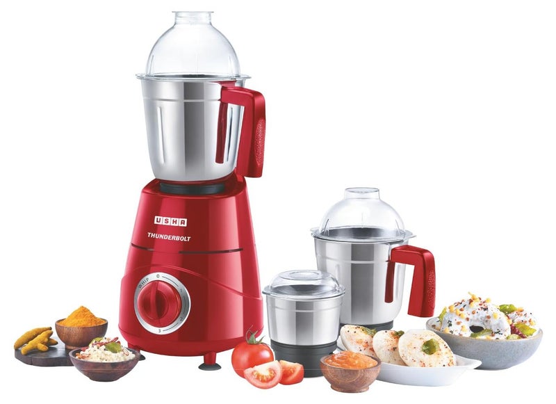 Usha Thunderbolt 800-Watt Copper Motor Mixer Grinder with 3 Jars and 5 Years Motor Warranty(Red) - Image 1