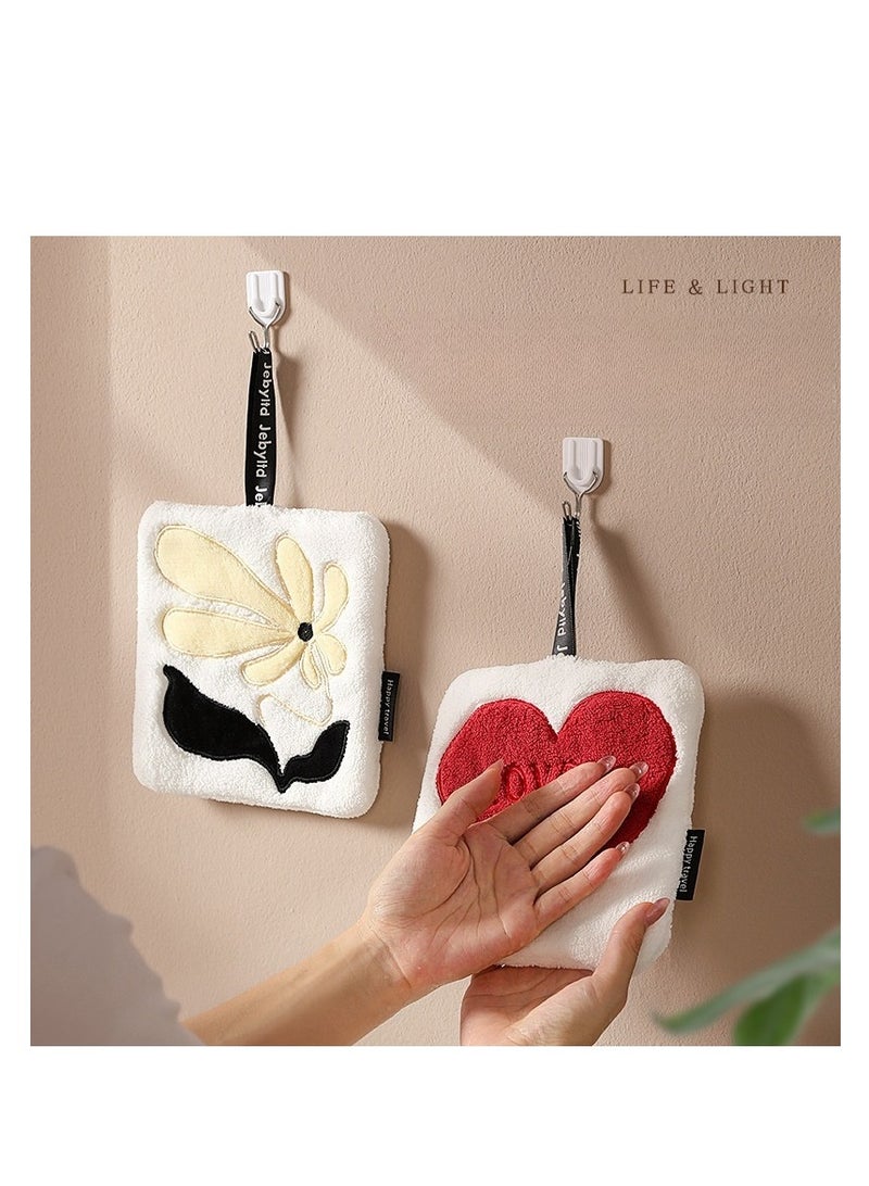 2 pcs Hand towel can be hung without shedding hair, super absorbent kitchen supplies, embroidered square towel, hand towel - Image 1