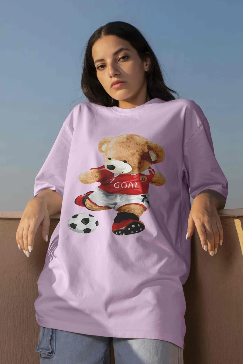 دوغ فش Teddy Printed Women's Oversize Pink T-Shirt