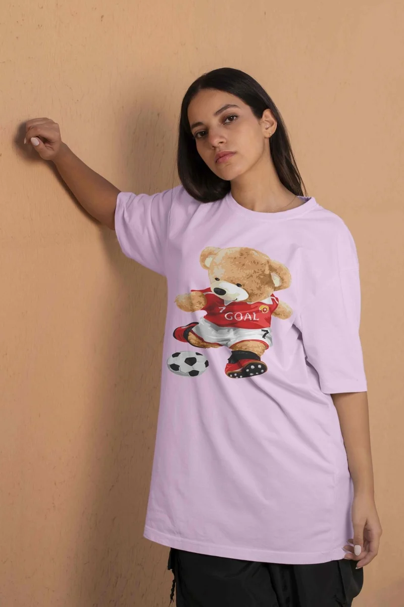 دوغ فش Teddy Printed Women's Oversize Pink T-Shirt