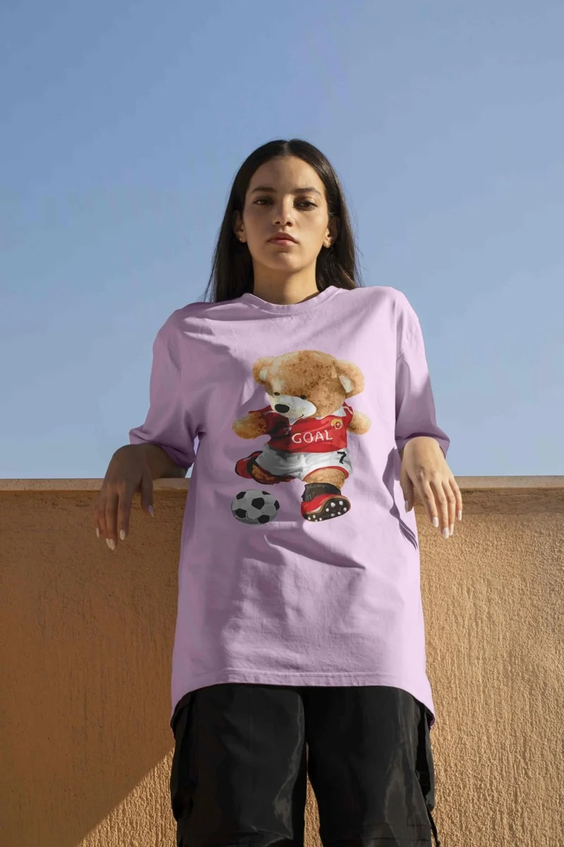 دوغ فش Teddy Printed Women's Oversize Pink T-Shirt