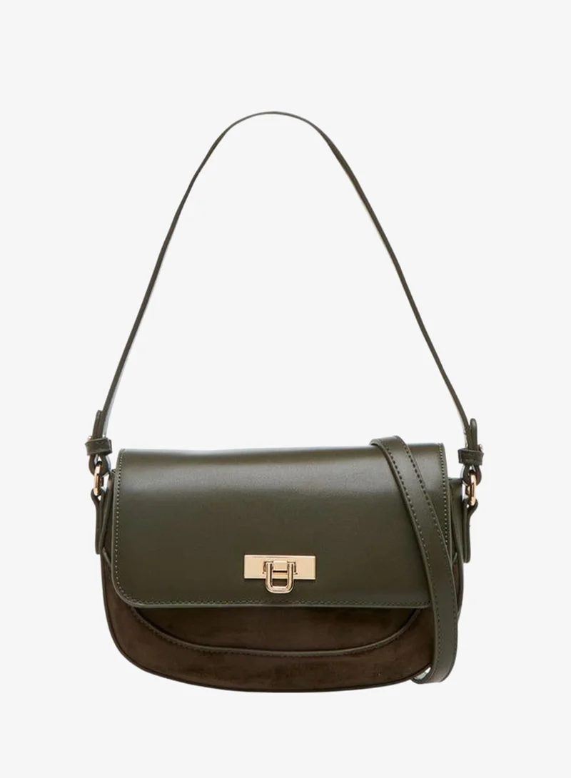 Solid Crossbody Bag with Twist Lock Closure