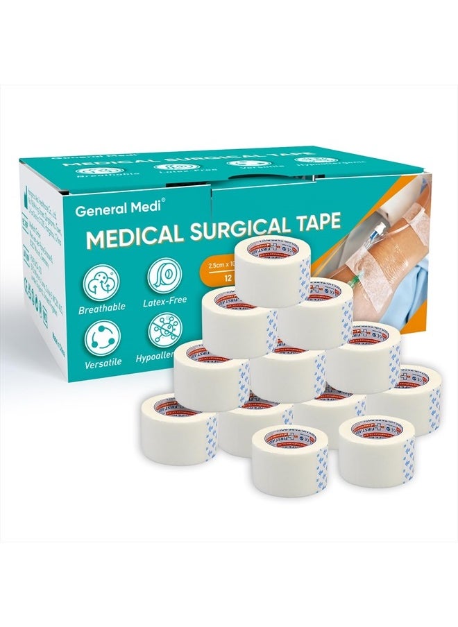 General Medi Soft Paper Surgical Tape 1" x 10.9 Yards, Gentle Adhesion (12 Rolls)  - Image 1