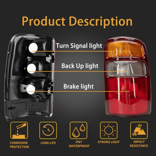 MiKaFex Tail Light Housing Compatible With 2000-2006 Chevy Tahoe Suburban 1500 2500 GMC Yukon Driver and Passenger Side Three-color Red Border Rear Brake Lamps Rear Brake Lamps - Image 2