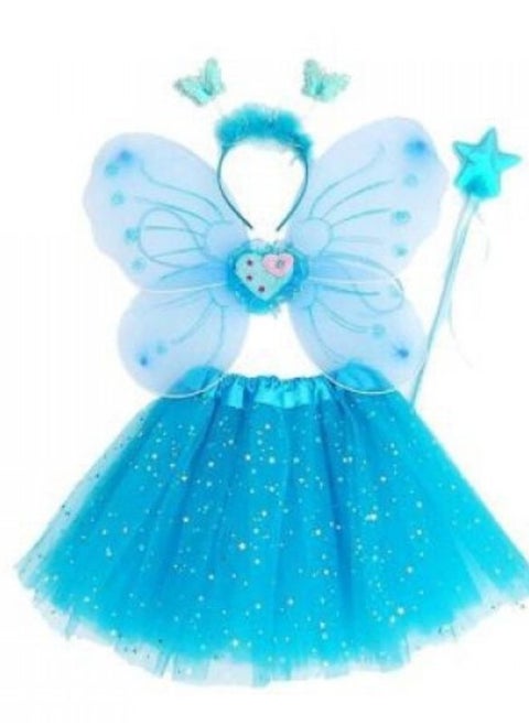 Butterfly Theme Party Dress up set tutu skirt,butterfly wings ,headband fairy magic wand (Blue)