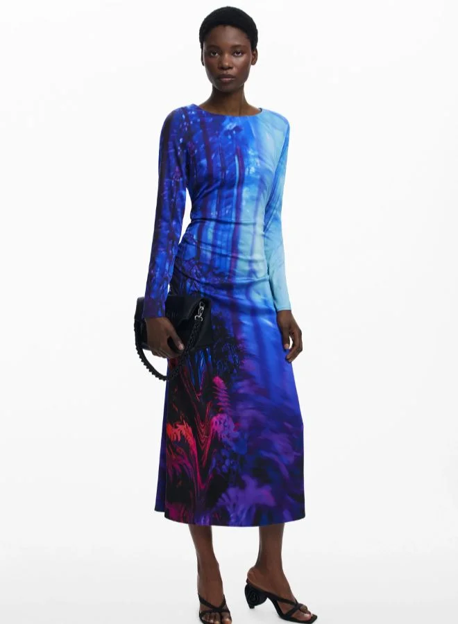 DESIGUAL Asymmetric landscape dress